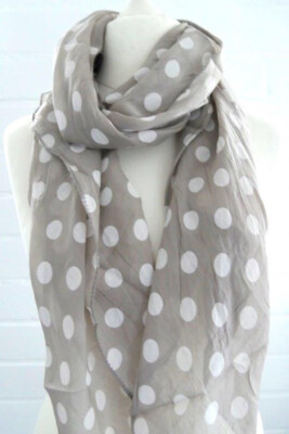 Damen Schal Tuch Loop Made in Italy taupe weiß Punkte Seide Baumwolle