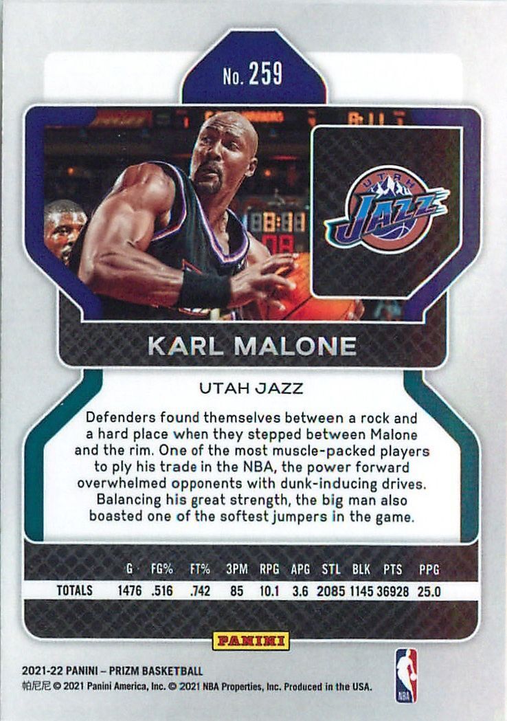 Karl Malone 2021-22 Prizm Basketball Chrome Base Card #259 Utah Jazz