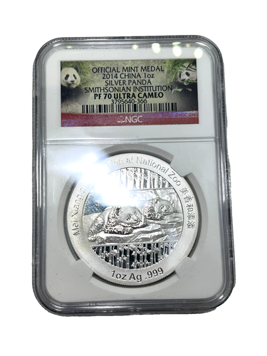 2014 China 1 oz Silver Panda Smithsonian Institution Medal Coin NGC 366