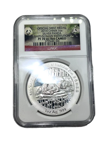2014 China 1 oz Silver Panda Smithsonian Institution Medal Coin NGC 366