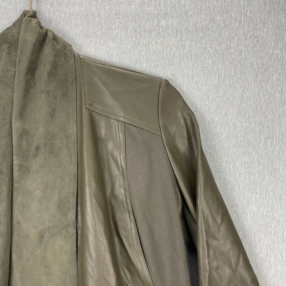 KUT from the Kloth Jacket XS Faux Suede Leather Open Waterfall Green Pockets - Image 4 of 4