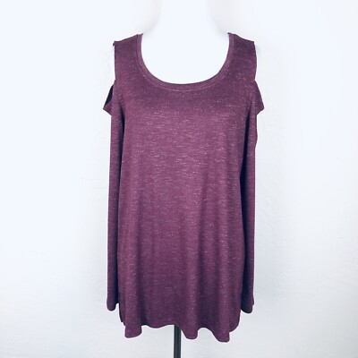 NEW Matty M Long Sleeve Top Small Cold Shoulder Sweater Red Heathered Soft
