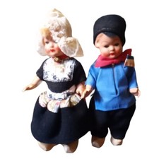 Vintage Dutch Boy & Girl Dolls 7"t Wood Clogs Shoes Clothed Made In Holland GUC