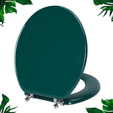 Dark Green Round Wood Toilet Seat with Zinc Alloy Hinges Scratch Resistant