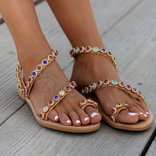 Sandali donna tacco piatto moda sandali con perline infradito estivi scarpe da spiaggia - Foto 4 di 25