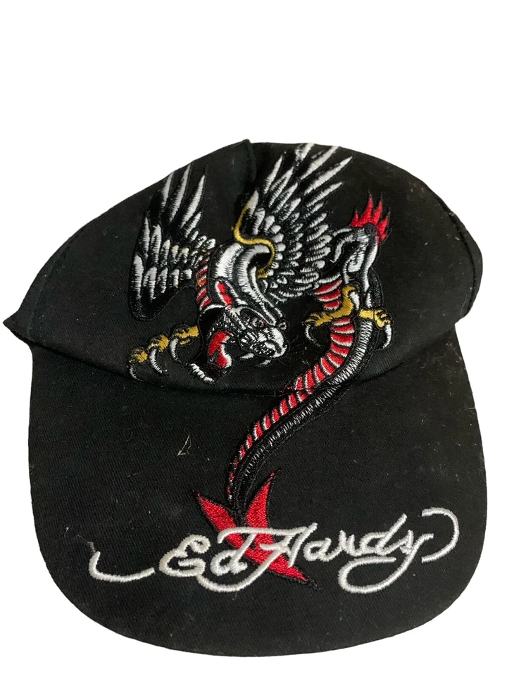 Vintage Ed Hardy Kids Dragon Black Cap Baseball Adjustable Hat Grunge - Image 3 of 4