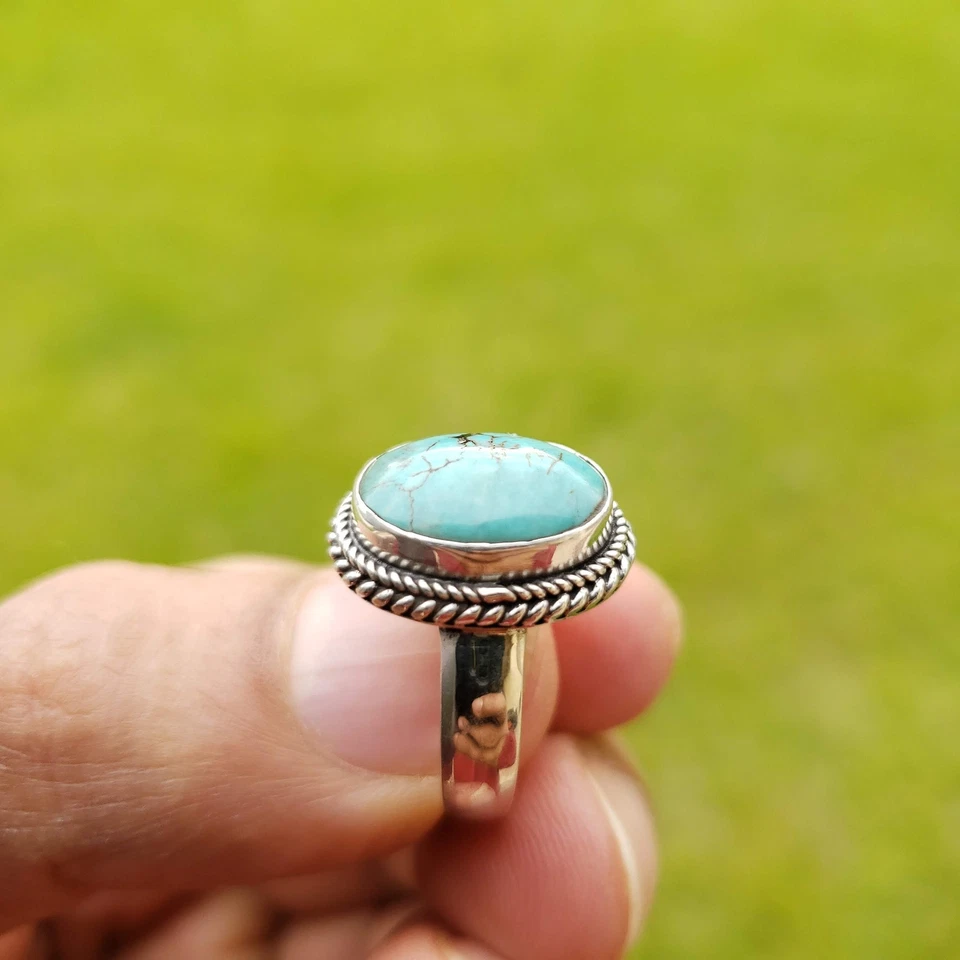 Genuine Turquoise Ring 925 Sterling Silver Gem Stone Ring Boho Turquoise Ring - Image 4 of 4