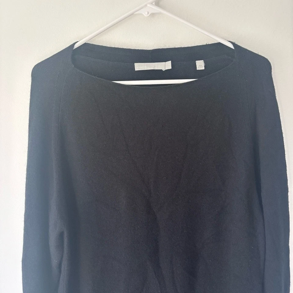 Vestido Suéter Túnica Vince Negro Lana Cachemira Manga Larga Mini Tejido Lujo Foto 2 de 4