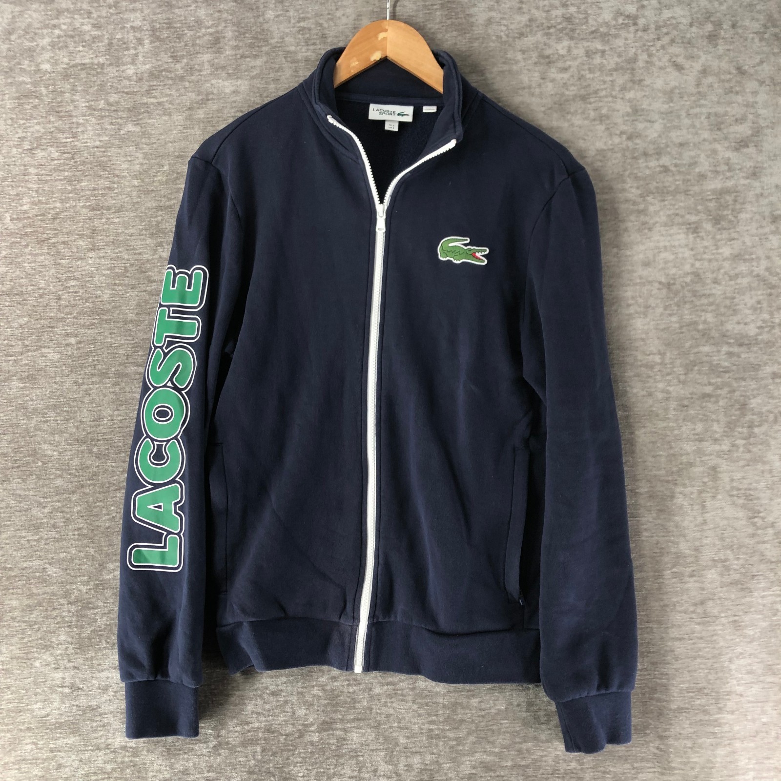 Lacoste Sports Men's Full Zip Track Jacket Spell-out Big Logo Blue Size Small 3