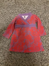 Tea Collection Floral Print Dress 6-12 Months Red and Purple Long Sleeve V Neck
