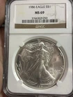 1st Year 1986 NGC MS69 Pristine PQ Silver Eagle ASE 1 oz .999 Fine Key Looks 70