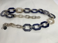 VTG ALISHA D ACRYLIC LINK Navy Blue WHITE, tans, belt, linked chain , Made Italy
