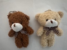 4 Plush Teddy Bear Keychain Set - Brown, Beige, White, Pink