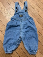 Vintage Denim Oshkosh Bubble Romper Overalls Baby BGosh Pleated 6-9 Month