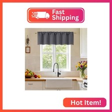 Simplebrand Grey Valance for Windows, Short Blackout Curtains for Kitchen/Small