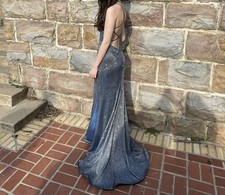 Blush Size 0 Sparkly Prom Dress   Shimmer Gray/Blue Open Back Formal Gown