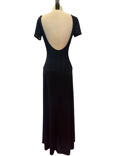 Vintage JS Boutique Navy Blue Evening Gown Short Sleeve Size 6 Tactel Lurex Blen - Picture 4 of 12
