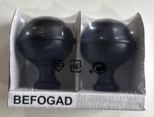 Ikea BEFOGAD 1 Pair Black Metal Spherical Finials for Curtain Rods 102.801.23