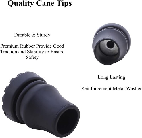 Rubber Cane Tips 7/8 Inch cane tips for 7/8'' walking stick, Black - 第 3/7 張圖片