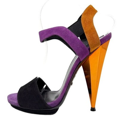 Gucci Black Suede Strappy Heels Ankle Strap Sandals 40 Y2K