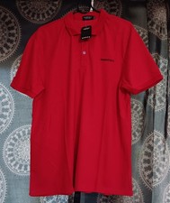 Red Men's Polo Shirt Short Sleeve Collared Button Solid Casual
