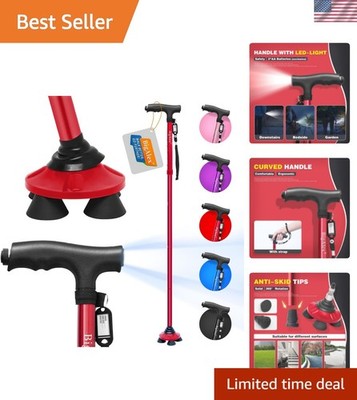 Walking Cane Foldable Lightweight Adjustable LED Light Quad Base for Man Woman