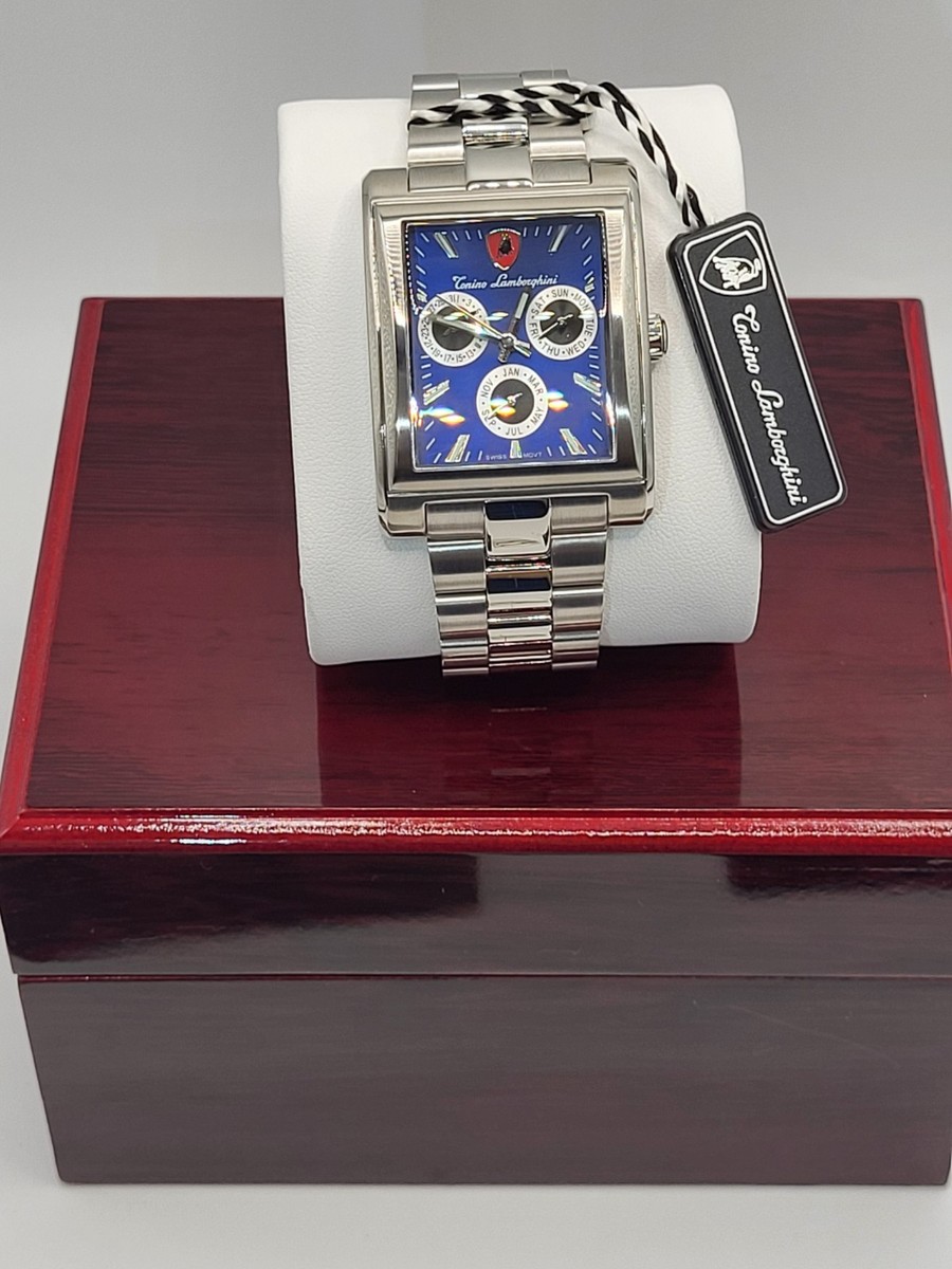 💙 SWISS [New] 34mm Tonino Lamborghini Tank Chronograph Blue Dial