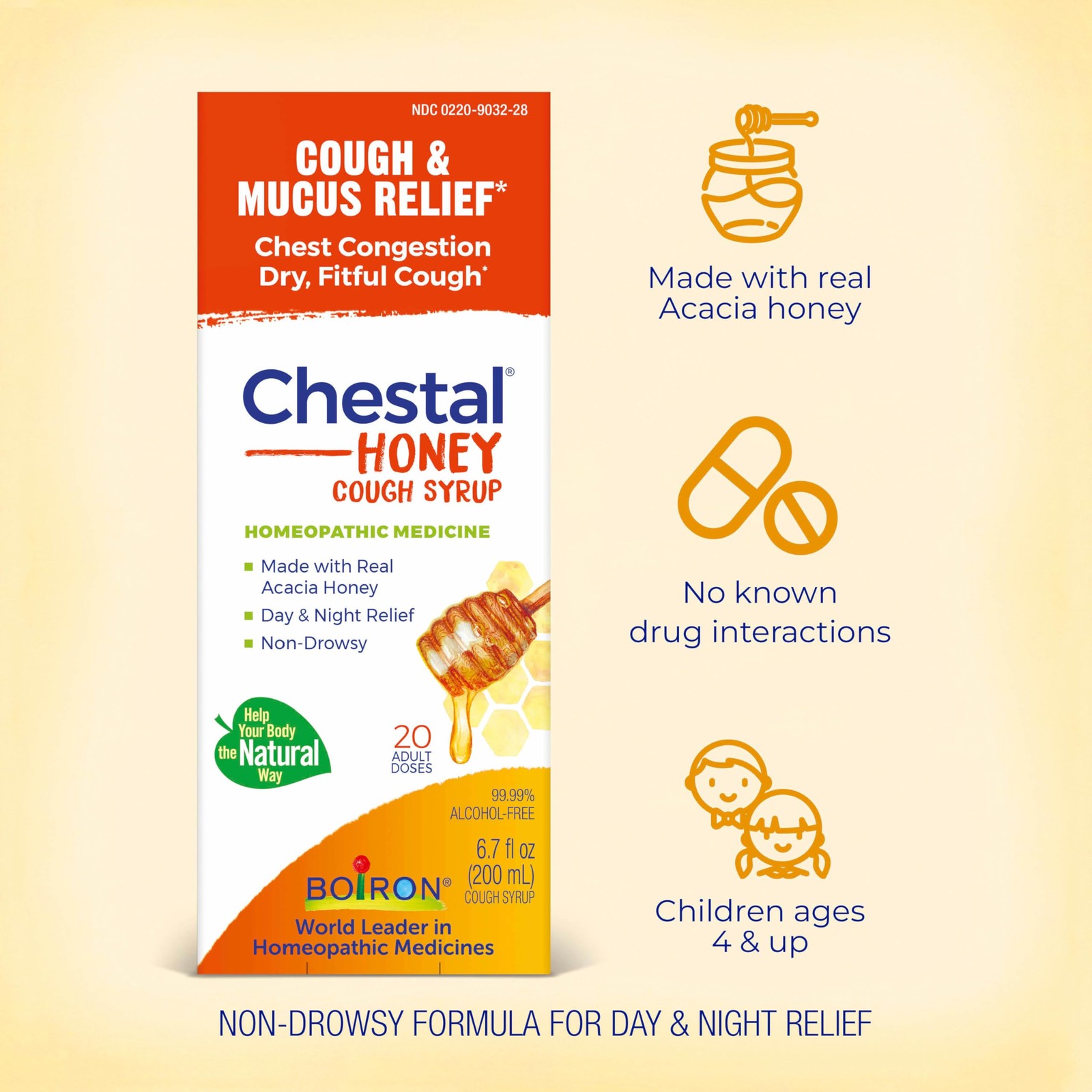 Chestal Honey Cough Syrup Natural Relief Day Night Non Drowsy 6.7 fl oz