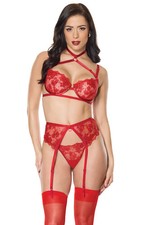 Coquette - 25302 - Bra Garterbelt & G-string - RED