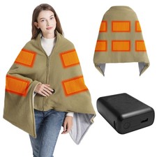 Heated Blanket with 20000mAh Power Bank - 58"X32" Green Knit  Gray Crystal V...