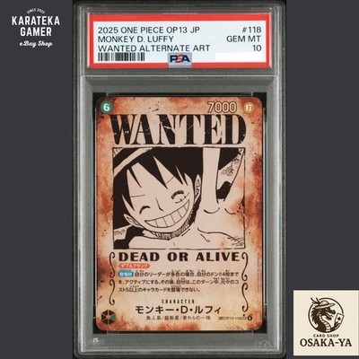 PSA 10 Luffy OP13-118 SEC Wanted SP Alt Art Carrying on His Will