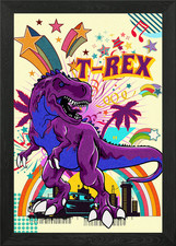 t rex colorato retrò incorniciato wall art poster stampa su tela quadro