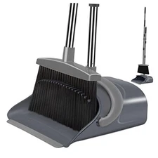 Broom and Dustpan Set, Dust pan with Long Handle, Broom with Dustpan Gray&black
