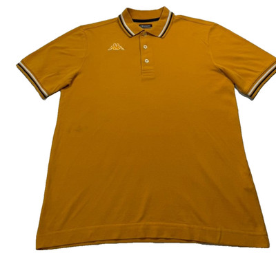 Herren Retro Kappa gelb Polo mit gestreiftem Kragen und Bündchen - Größe S