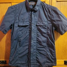 Pd c Men's Navy Cotton Short Sleeve Button-down Casual Shirt Size Medium