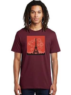 Eiffel-Tower-Fireworks Mens Graphic Tee, 100% Cotton, Casual Summer Wear