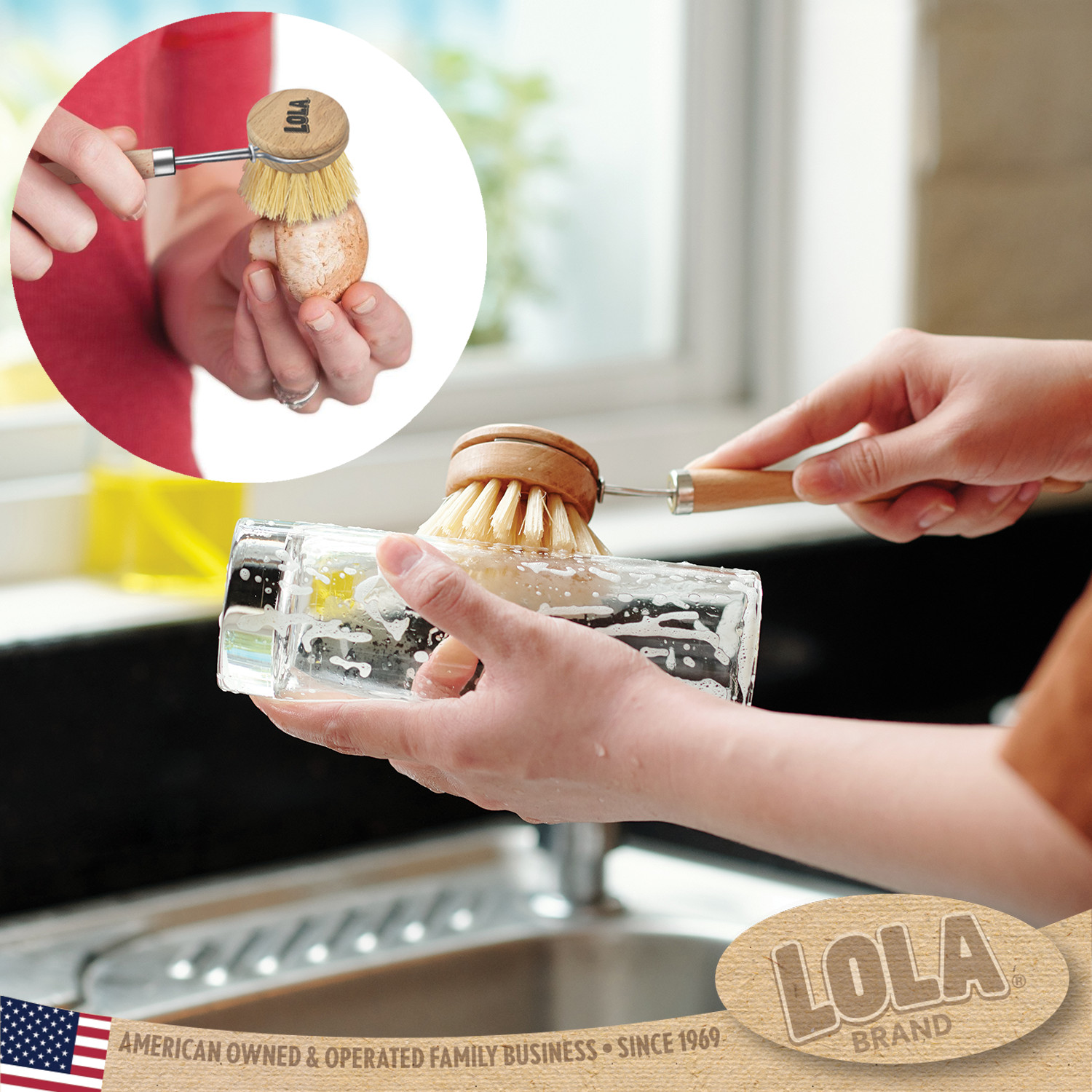 LOLA The Original Tampico Vegetable & Dish Cleaning Brush, Small Head - 1 Count