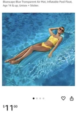 Bluescape Blue Transparent Air Mat, Inflatable Pool Float, Age 14 & up, Unisex