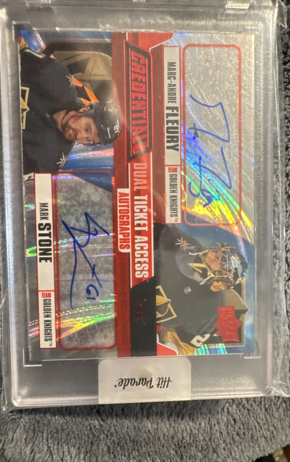 19/20UD Credentials - Dual Ticket Autos Marc-Andre Fleury, Mark Stone Red /5 