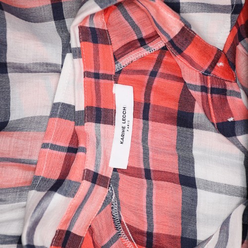 Karine Lecchi Paris Checkered Blouse Ladies Shirt Top Red Plaid Casual 36 Small - Picture 13 of 14