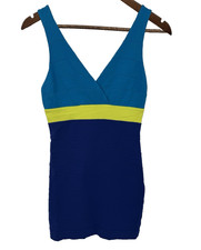 EXPRESS y2k Blue Color block Sleeveless bodycon Mini Dress s club jersey shore