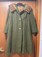 Vintage Full Length Womens Green Fur Collar 1950s 60s Size Approx S/M Union Tag
