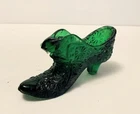 Vintage Fenton Green Glass Daisy & Buttons Shoe Slipper Boot 6 inch