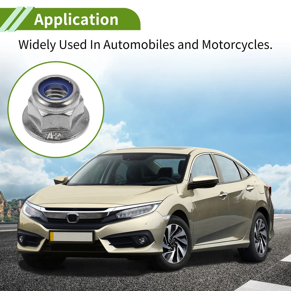 5 Stück M6x1.0 Flanschmuttern für Auto Motorrad, 304 Stahl, Gummiring - Bild 3 von 4