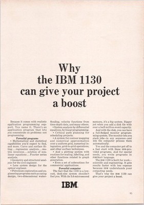 IBM 1130 Vintage Print Ad 1966 Scientific Engineering Computer