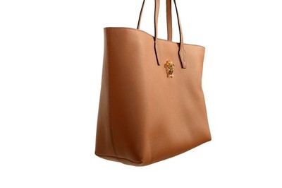 Versace Women's Cognac Grainy Leather Gold Medusa Tote Handbag Shoulder Bag