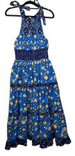 Love The Label Halter Printed Maxi Dress Women's Medium Blue Geometric Pockets