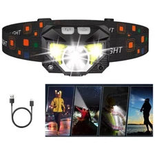 Headlamp COB LED Headlight Band Torch Flashlight USB Rechargeable Waterproof