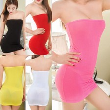 Sexy Women Strapless Babydoll See Through Bodycon Sheer Tube Dress Mini Clubwear