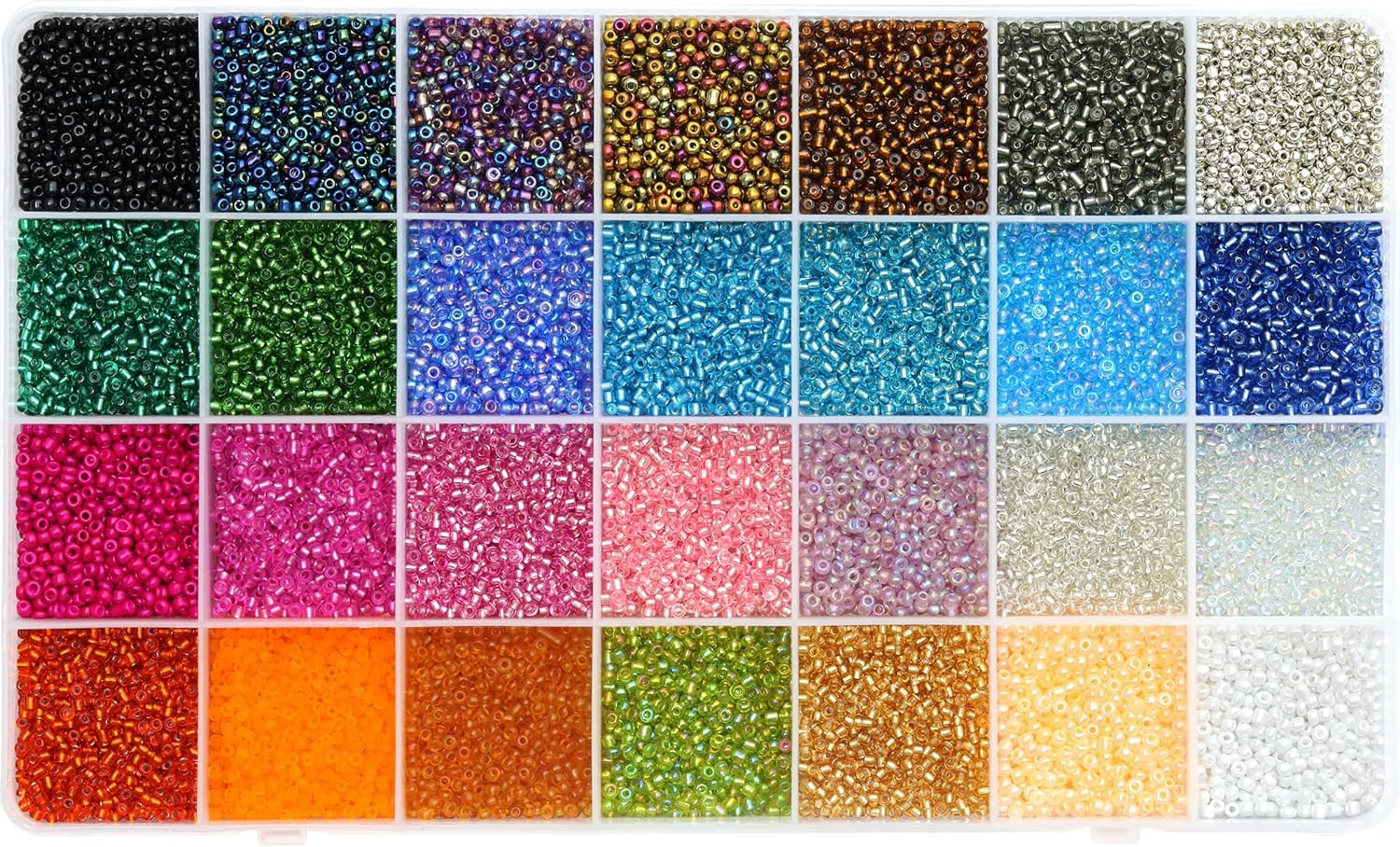 24000Pcs 2Mm Glass Seed Beads Kit,& 28 Colors Small Beads Kit for Girls, Women